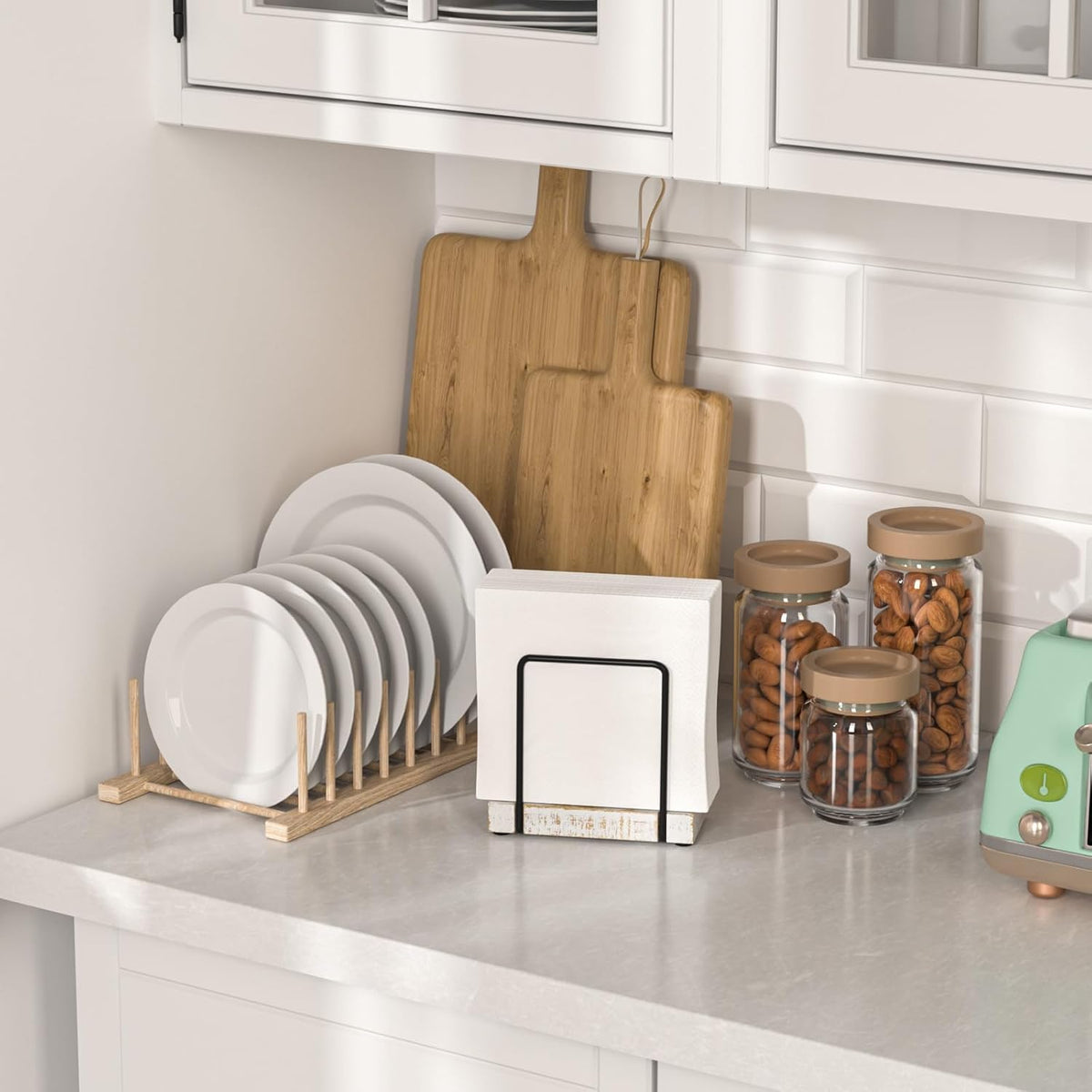 Napkin Holder for Table, Wood Iron Standing Napkin Dispenser for Dining Table Farmhouse Cocktail Picnic Rustic Wood Holders All Kitchen Dining Room