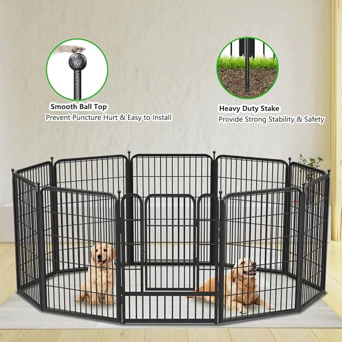 Garden Fence with Gate Metal Fencing Outdoor for Yard, 32in x83ft 36 Panels Outdoor Dog Fence Temporary Fence for Dogs Outside, Rustproof Garden Fencing Flower Bed Edging for Patio