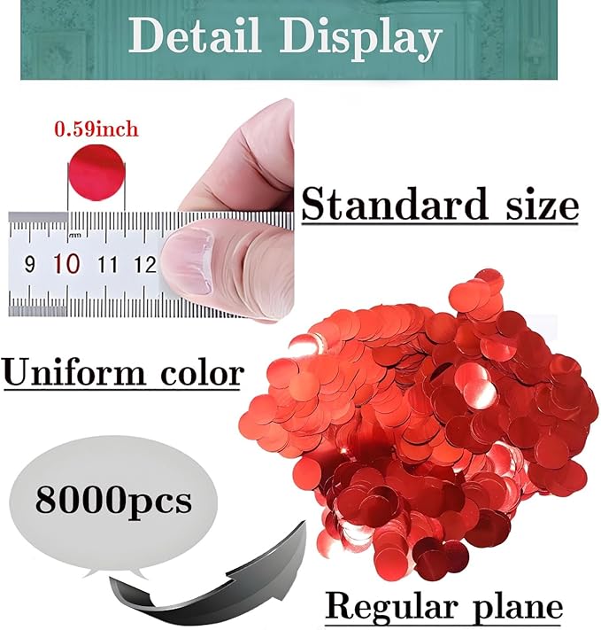 Red Metallic Foil Confetti 8000 Pcs Shiny Round Table Confetti for Fill Balloon Wedding Graduation Party Decorations,60g of pack