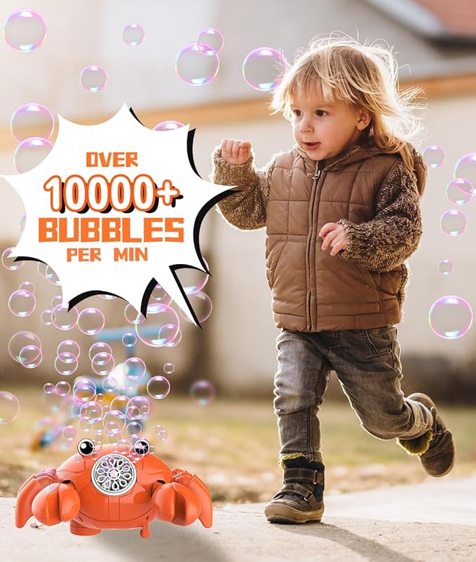 Bubble Machine - 360° Crawling Crab, Auto Obstacle Avoidance, USB-C Rechargeable, LED & Music - Tummy Time Toys for Infant, Toddlers, Kids, Boys, Girls - Gifts for Easter, Outdoor, Birthday, Parties