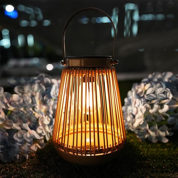 Solar Lanterns Outdoor Waterproof, KagoLing Outdoor Solar Lanterns Gifts for Women Mom Grandma, Woven Garden Decor, Rattan Lantern Decoration for Yard, Patio, Porch, Balcony, Backyard, 2 Pack