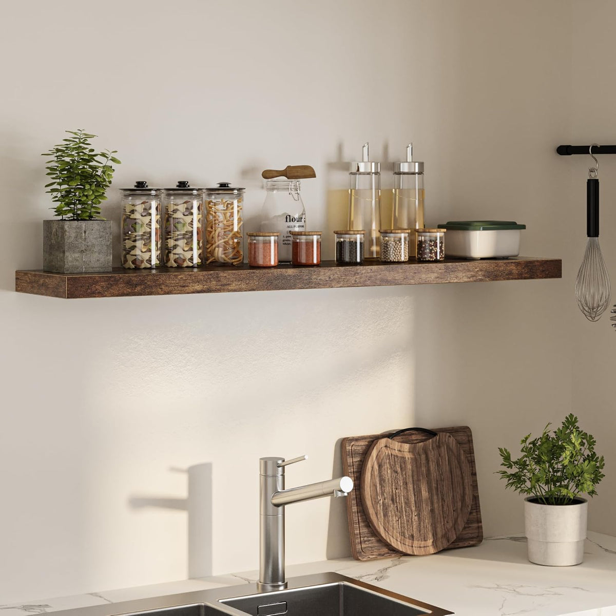 Floating Shelves for Wall, 55"W x 9.3"D x 1.5"H, Long Wooden Wall Mounted Display Shelf with Invisible Brackets for Living Room, Bedroom, Bathroom