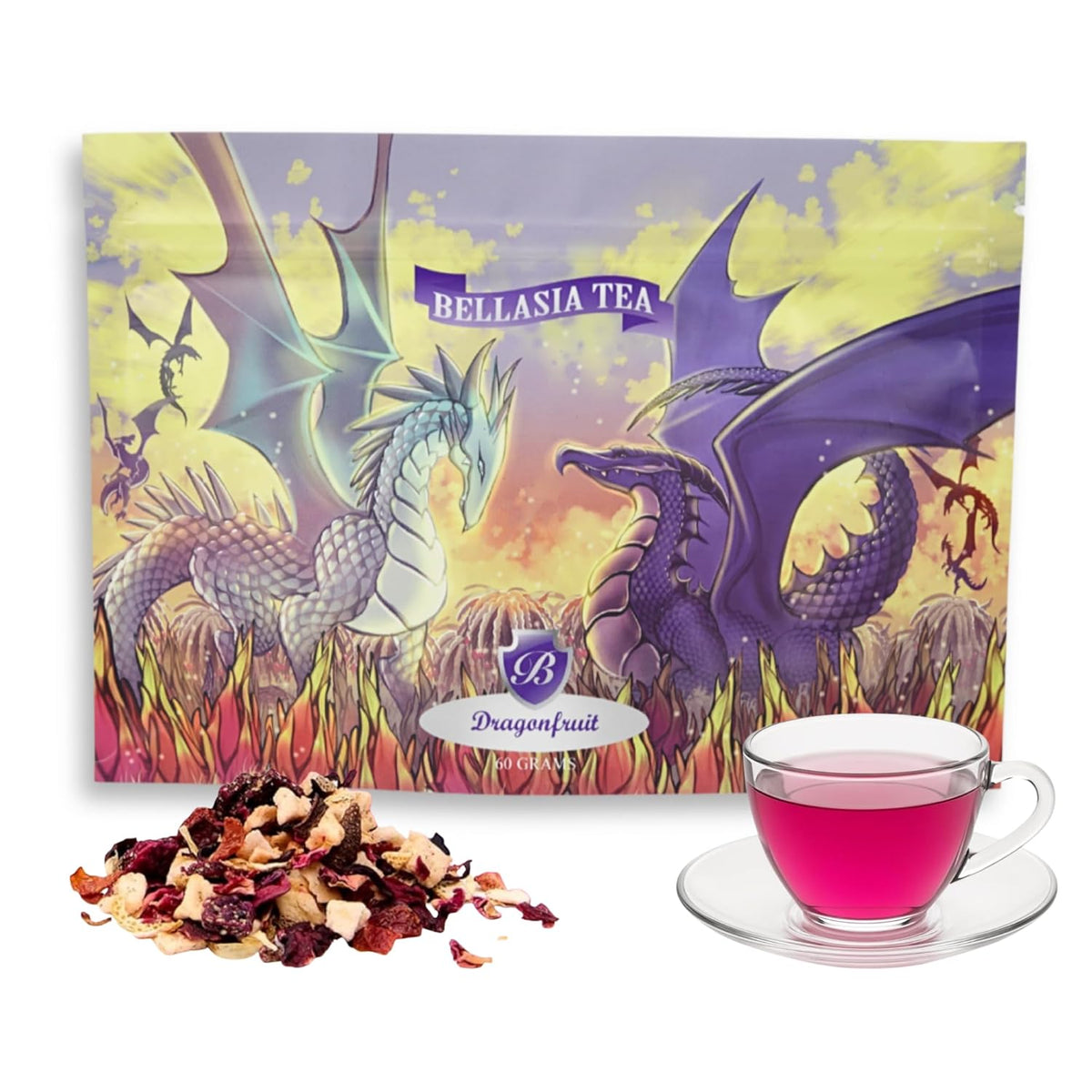 Bellasia Tea Dragon Fruit for Kids Using Real Fruit Pieces - Caffeine Free Herbal Tea Blend with Real Ingredients & Balanced Flavor- Add Loose Leaf