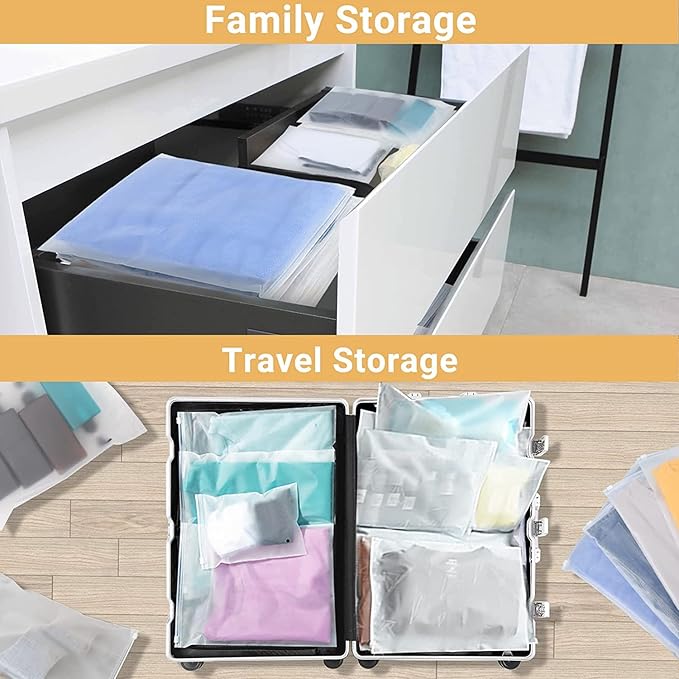 Clear Zipper Bags Resealable for Clothes, 3 Mil Thick 10x13 inch Large Plastic Mailers Travel for Clothing, 100 Pcs Self Seal Apparel Poly Bags for Sweaters, Jeans Shipping