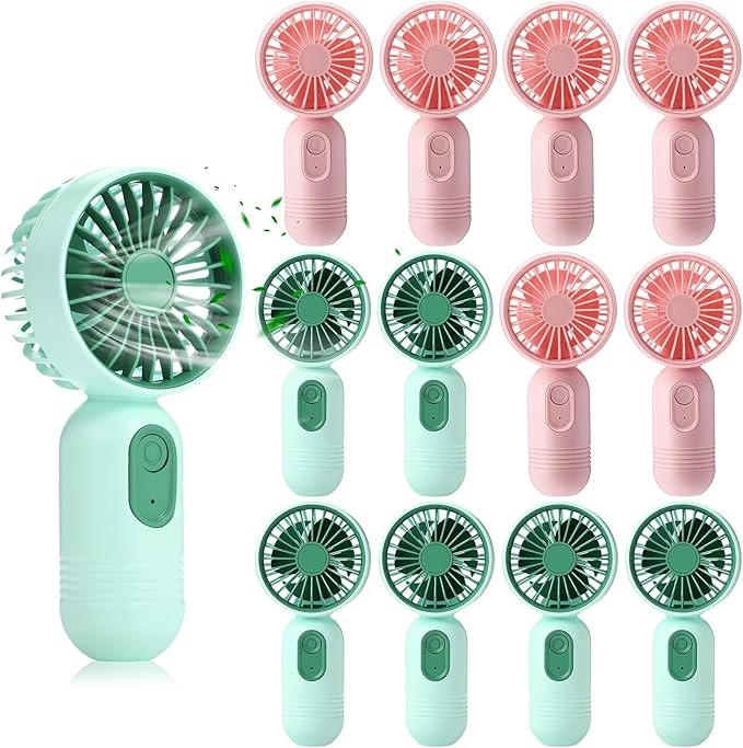 Rossesay 12 Pack Mini Portable Handheld Fan Bulk for Travel 3 Speeds, Rechargeable USB Battery Operated, Small Personal Eyelash Fans for Women Men Indoor Outdoor(Pink Green)
