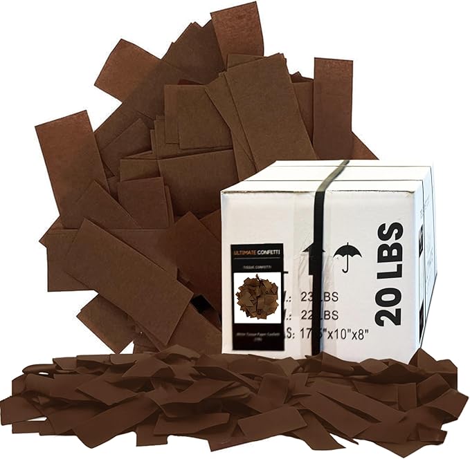 Ultimate Confetti, Brown Biodegradable Confetti - Rectangular Flame-Resistant Tissue Paper Confetti for Cannon and Launcher use – Best for Gender Reveal, Parties, and Concerts - 20 lb, 320 oz