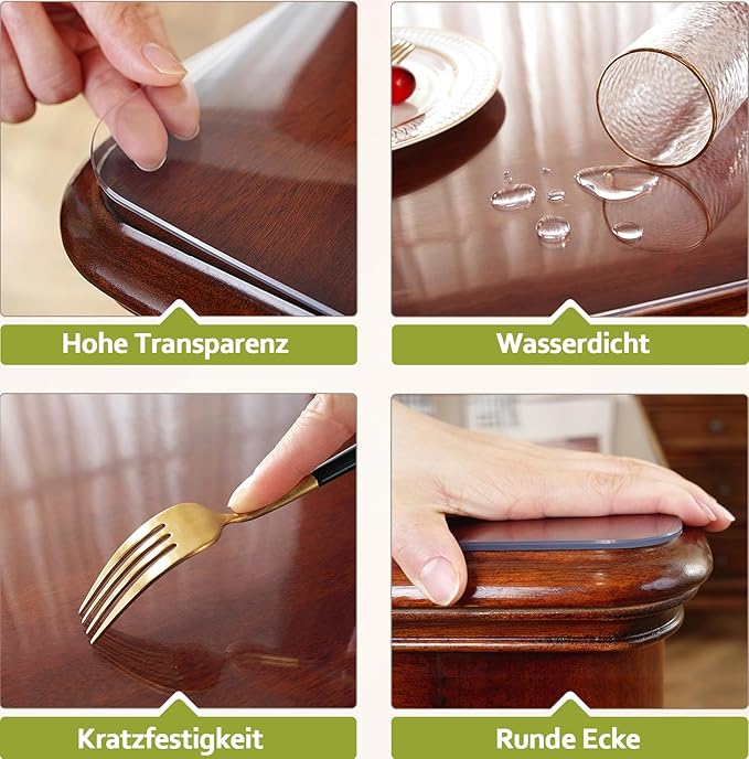 OstepDecor Clear Table Protector 16 x 32 Inch, 2mm Thick Plastic Table Cover, Waterproof PVC Clear Table Cover Protector, Desk Protector Mat, Writing Desk Pad for Desktop, Coffee & Dining Room Table