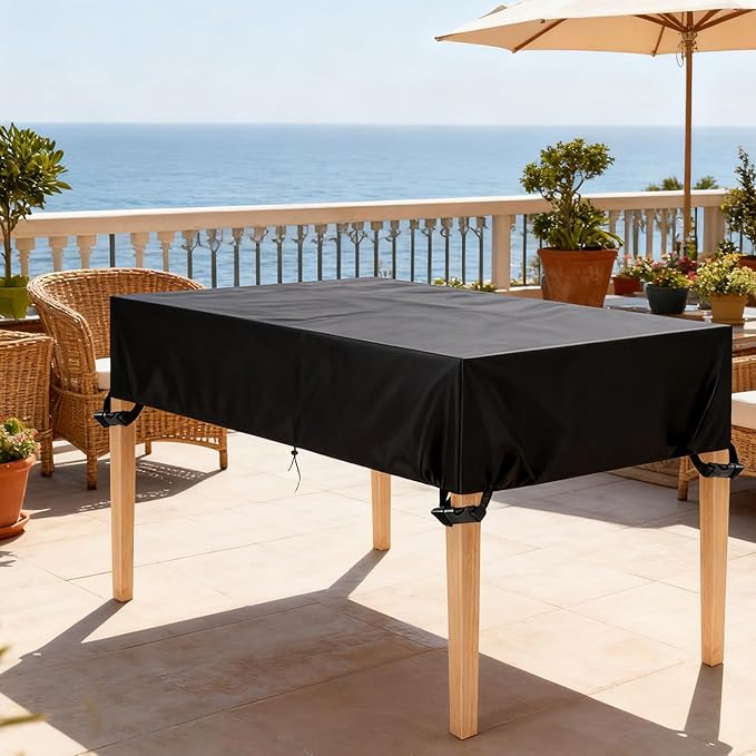 Outdoor Table Cover 60"L x 24"W x 8"H, 420D Waterproof Outdoor Cover for Patio Furniture Dinning Table Picnic Coffee Tables Chairs and Sofas, Black