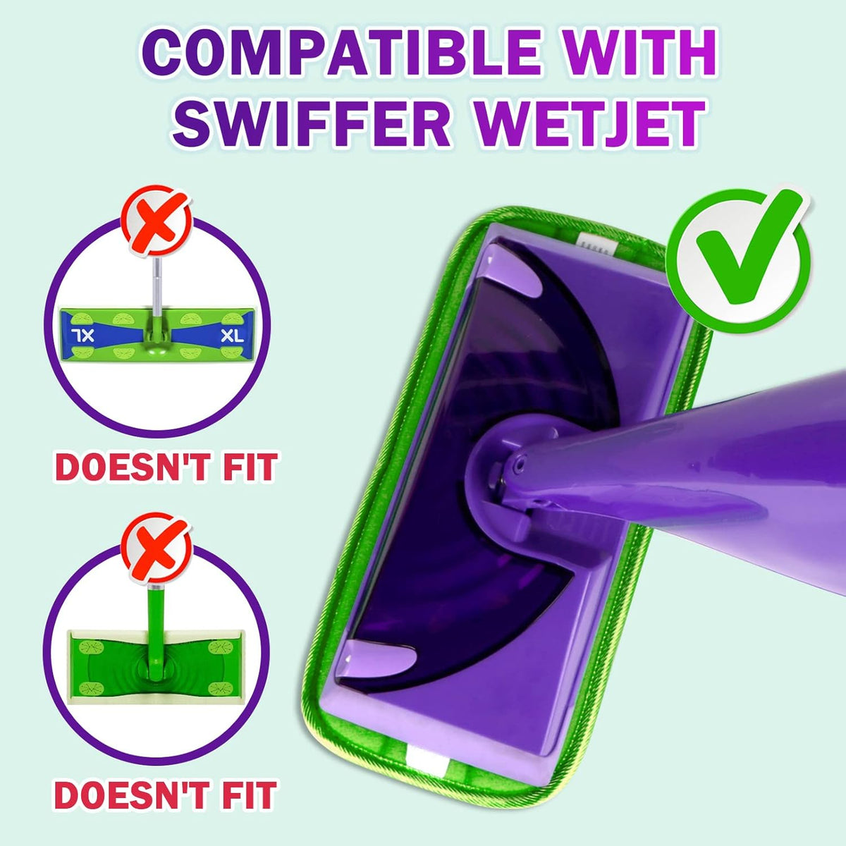Orighty Reusable Mop Pads Compatible with Swiffer WetJet - Microfiber Pad Refill Machine Washable for Household Cleaning - Cleaning Floor Mop Head Pads Work Wet and Dry - Pack of 2