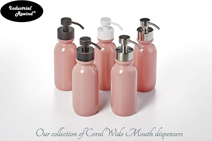 16oz Coral Glass Soap Holder for Foaming Soap, Dispenser for Foaming Bath or Hand Soap by Industrial Rewind® (Salmon/White)
