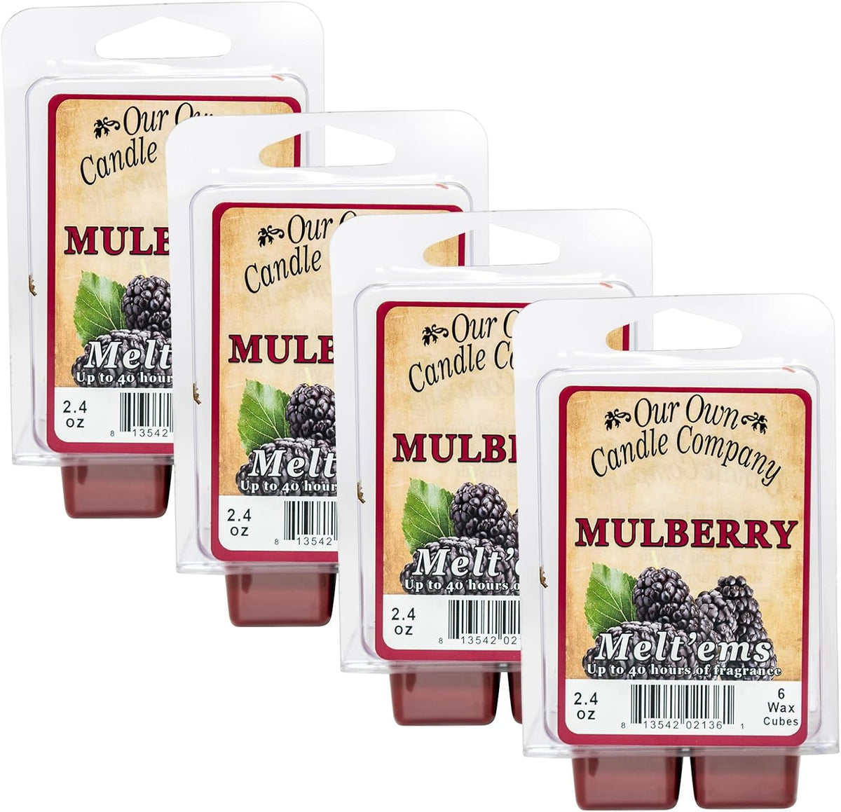 Our Own Candle Company Premium Wax Melt, Mulberry Scent, Handmade in The USA, 24 Cubes (4 Pack, 9.6oz Total)