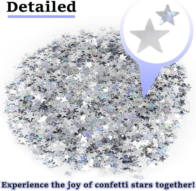 60g/2.1oz Glitter Star Confetti 6/10mm Metallic Foil Stars Sequin Holographic Stars Table Confetti for Party,Wedding,Birthday Decorations(Silver+Glowing Silver/XX-FGY+Y)