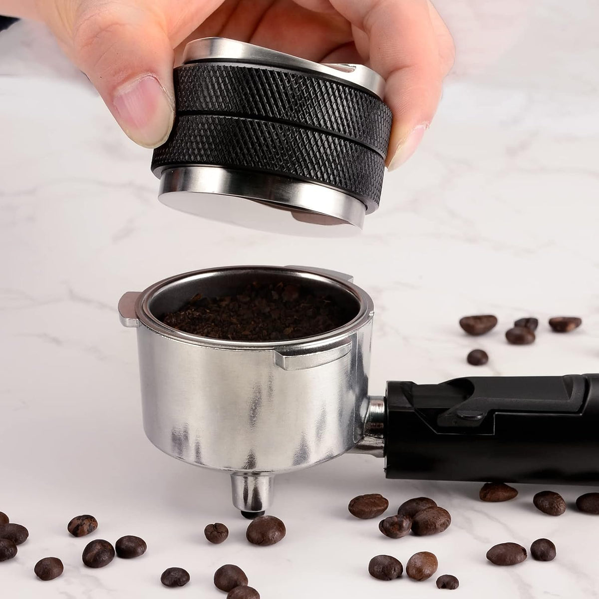 51mm Espresso Tamper, Coffee Distributor Adjustable Height, Coffee Leveler Fits with Two-in-one Double-head and Flat-bottom Three Leaf for Macaroons