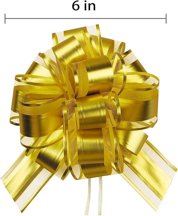 Gold Bows for Gift Wrapping, Gift Bow, 6PCS Gift Wrap Bows for Wedding Birthday Christmas Decoration Flower Bouquet Basket Party Decoration, 6 Inches (Gold)