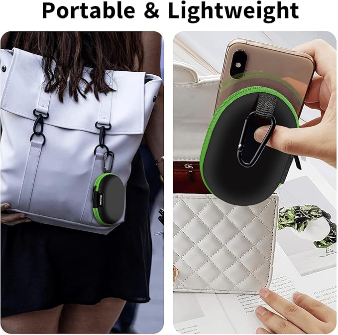for Earbuds Carrying Case, Small Oval Storage Cases, Tech Pouch, Portable Storage Earbud Pouch Bag for Earbuds, in-Ear Headphones, Earphones, Headsets, Hearing Aids, USB Charging Cable, Green