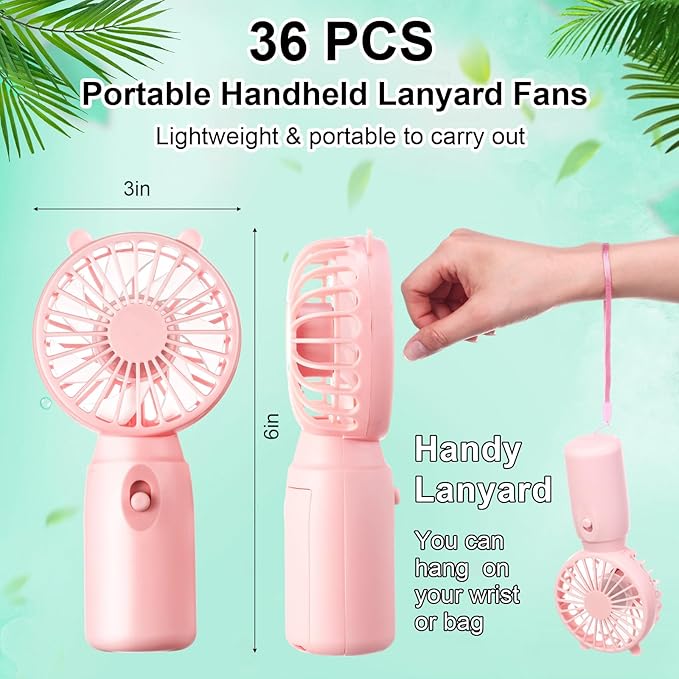 Glooglitter 36 Pcs Mini Portable Fans Bulk Handheld Battery Operated Fan with Lanyard for Makeup Eyelash, Cooling Lightweight Pocket Personal Fans for Wedding Outdoor Use (Pink Blue White Green)