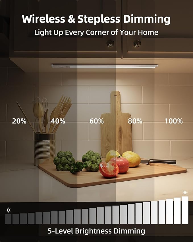 EZVALO 134 LED Under Cabinet Lights, 4000mAh Rechargeable Motion Sensor Light Indoor, Dimmable Magnetic Closet Lights with 3 Color Temps, Wireless Under Counter Lights for Kitchen, Stair (2 Pack)