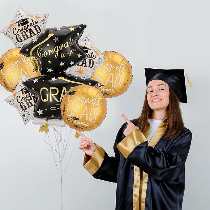 7Pcs Congrats Grad Balloons Set Graduation Hat Balloon Class of 2026 Graduation Party Decorations for College High School Grad Party 2026