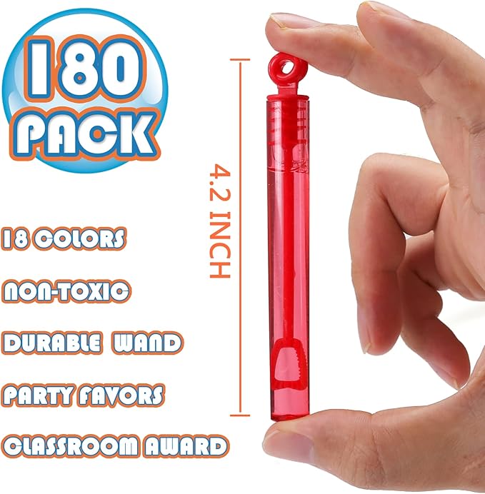 180 Piece Bubble Wands, 18 Colors Mini Neon Bubble Toy Bulk with Box for Halloween, Easter Basket Stuffers, Assortment Bubble Party Favors for Outdoor Indoor Activity Use, Child Kid Classroom Reward