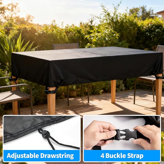 Outdoor Table Cover 100"L x 32"W x 6"H, 420D Waterproof Outdoor Cover for Patio Furniture Dinning Table Picnic Coffee Tables Chairs and Sofas, Black