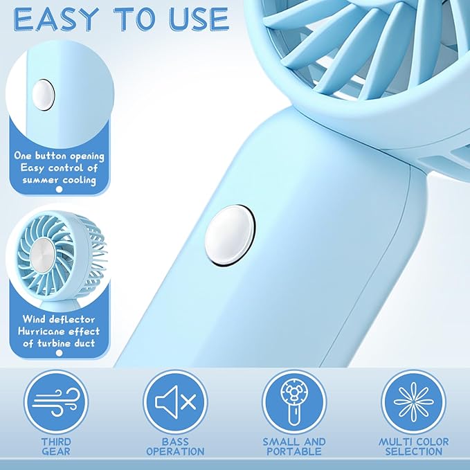 Rossesay 12 Pack Mini Portable Handheld Fan Bulk for Travel 3 Speeds, Rechargeable USB Battery Operated, Small Personal Eyelash Fans for Women Outdoor(Blue,Cute Style)
