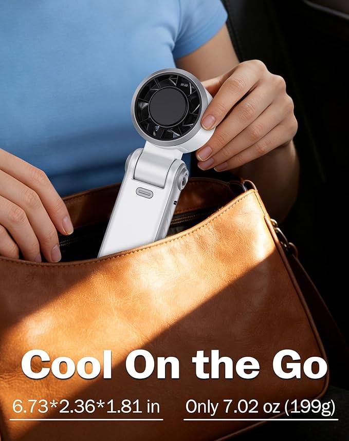 Portable Handheld Turbo Fan with Ice Cooler & LED Display, 5-in-1 Foldable USB Rechargeable 5-Speed Battery Powered Fan, Ideal Gifts for Men & Women, Perfect for Camping (Pearl White)