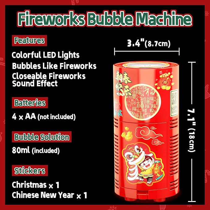 Fireworks Bubble Machine (13 Holes) with Dazzling RGB LED Lights, Automatic Sparklers Blower Toys, Portable Bubble Maker for Kids Party Wedding Christmas Chinese New Year, Birthday Balloons Decoration