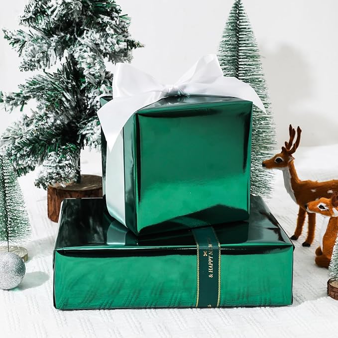 NESCCI Dark Green Metallic Wrapping Paper, Solid Color Paper,Gift Wrapping Paper,Perfect for Wedding,Valentine's Day,Birthday, Christmas,Baby Shower,DIY Bouquet (17 Inches X 32.8 Feet)