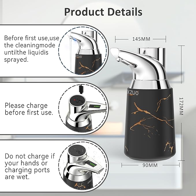 Automatic Soap Dispenser Touchless Ceramic Material Rechargeable Liquid 11.8oz/350ml Soap Bottle with Sensor Suitable for Bathroom & Kitchen