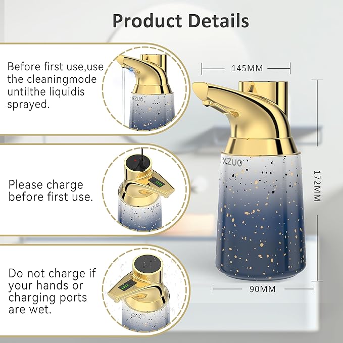 Automatic Soap Dispenser Touchless Ceramic Material Rechargeable Liquid 11.8oz/350ml Soap Bottle with Sensor Suitable for Bathroom & Kitchen