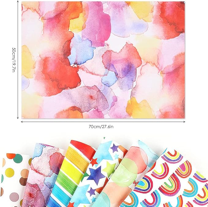 Apol Gift Wrapping Paper Birthday,Rainbow Pink Folded Gift Wrap Set 20 x 28 inches per sheet (12 sheets: 47 sq. ft. ttl.) W/String and Sticker for Bridal Baby Shower Wedding Graduation and More