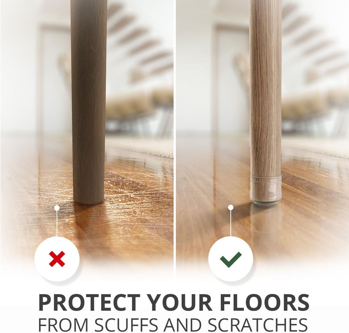 X-Protector Silicone Chair Leg Floor Protectors with Non-Slip Furniture Pads - 24 PCS 1.3" - 2" - Anti-Slip Chair Leg Covers - Non-Skid Furniture Leg Caps - Furniture Pads for Hardwood Floors!