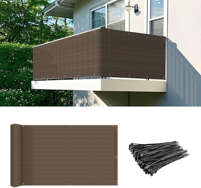 2.5' x 22' Balcony Privacy Screen Fence Cover with Zip Ties Grommets for Apartment Patio Porch Deck Backyard Outdoor (Brown)