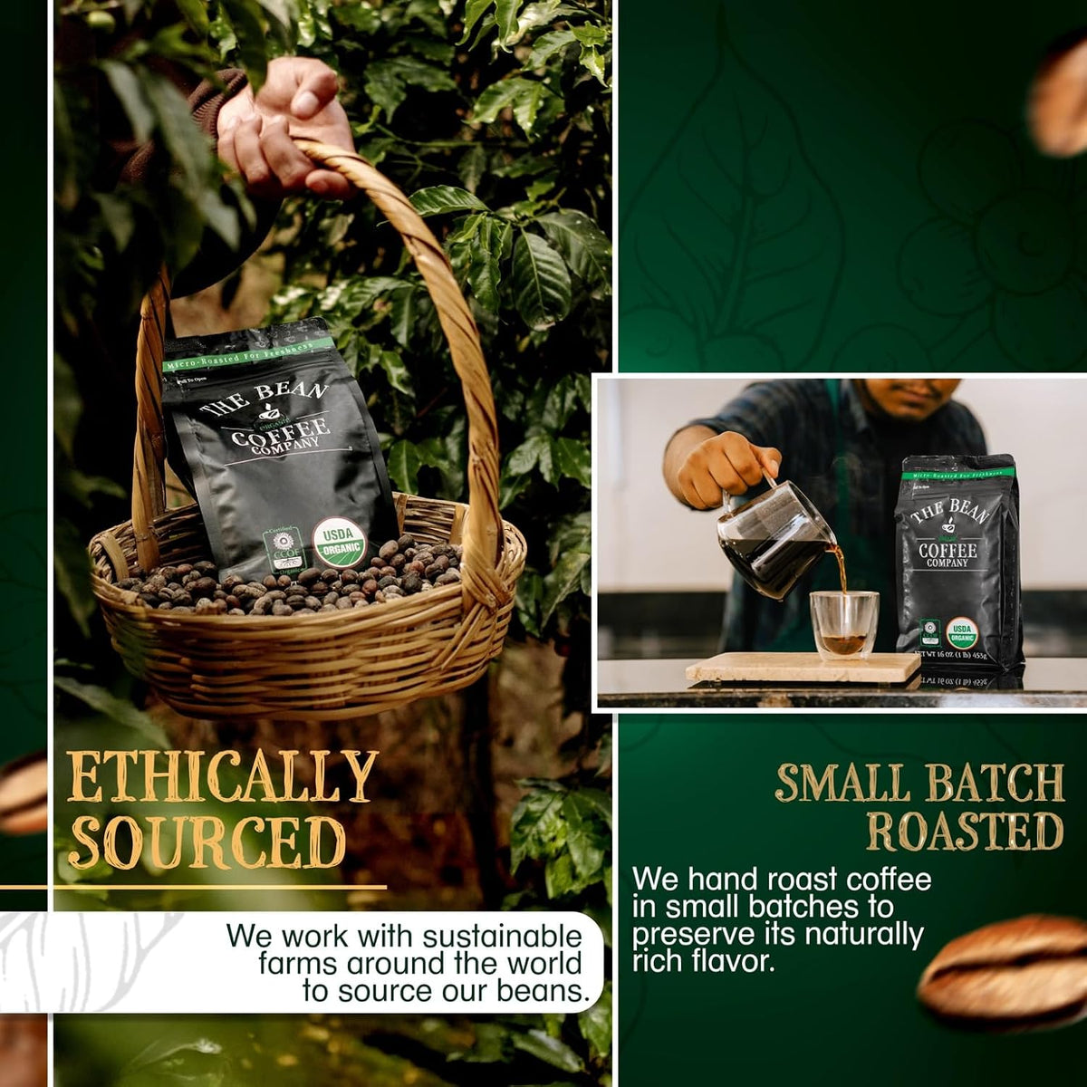 The Bean Organic Coffee Co. Caramel, Medium Roast, Ground, 2 x 1 lb | Sweet, buttery caramel over a medium roast. Organic ground coffee. 2 x 1 lb.