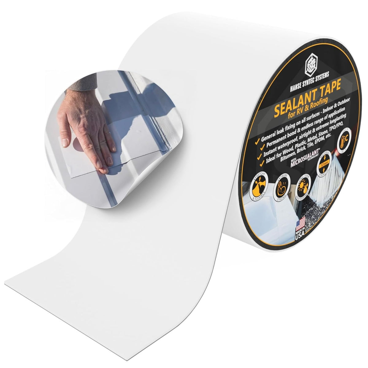 HSS RV Sealant Tape with MicroSealant - Waterproof Commercial Roofing Tape for Roof and RV Repair - UV- & Weatherproof - White - 4 inch x 25 ft.