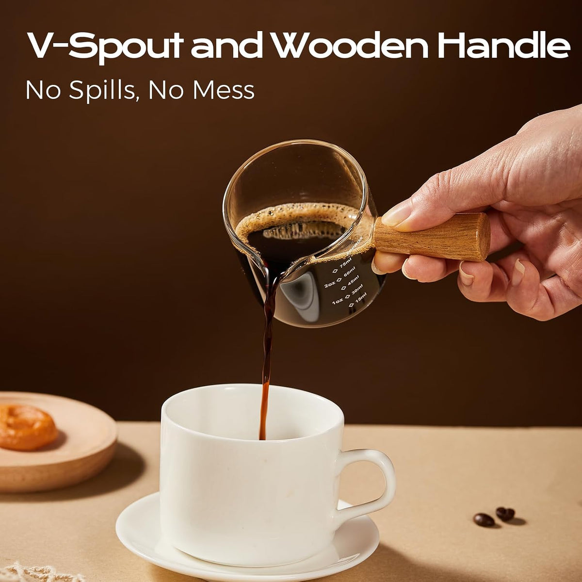 YARRAMATE 2.5oz Espresso Shot Cups, 2 Pack with V-Spout &amp; Handle | Borosilicate Glass, Precision Pouring, Heat Insulated Grip, Dual-Scale Accuracy, Easy to Rinse Clean