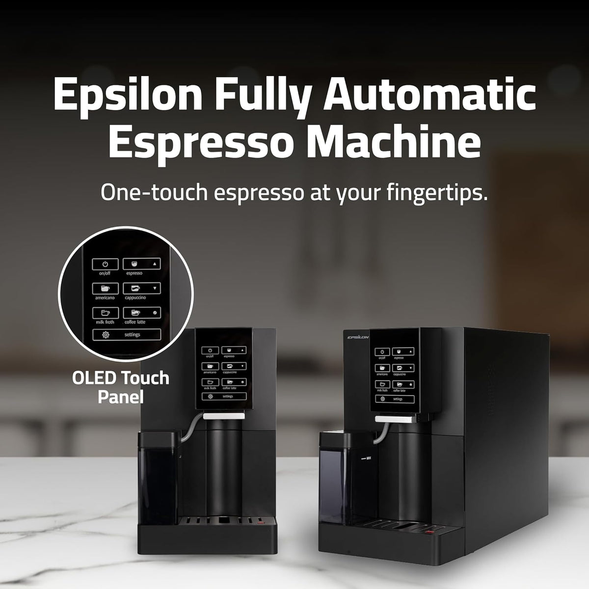 Epsilon Fully Automatic Coffee Machine with Grinder, Coffee & Espresso Maker Combo, Built-In Milk Frother, One Touch Self Cleaning