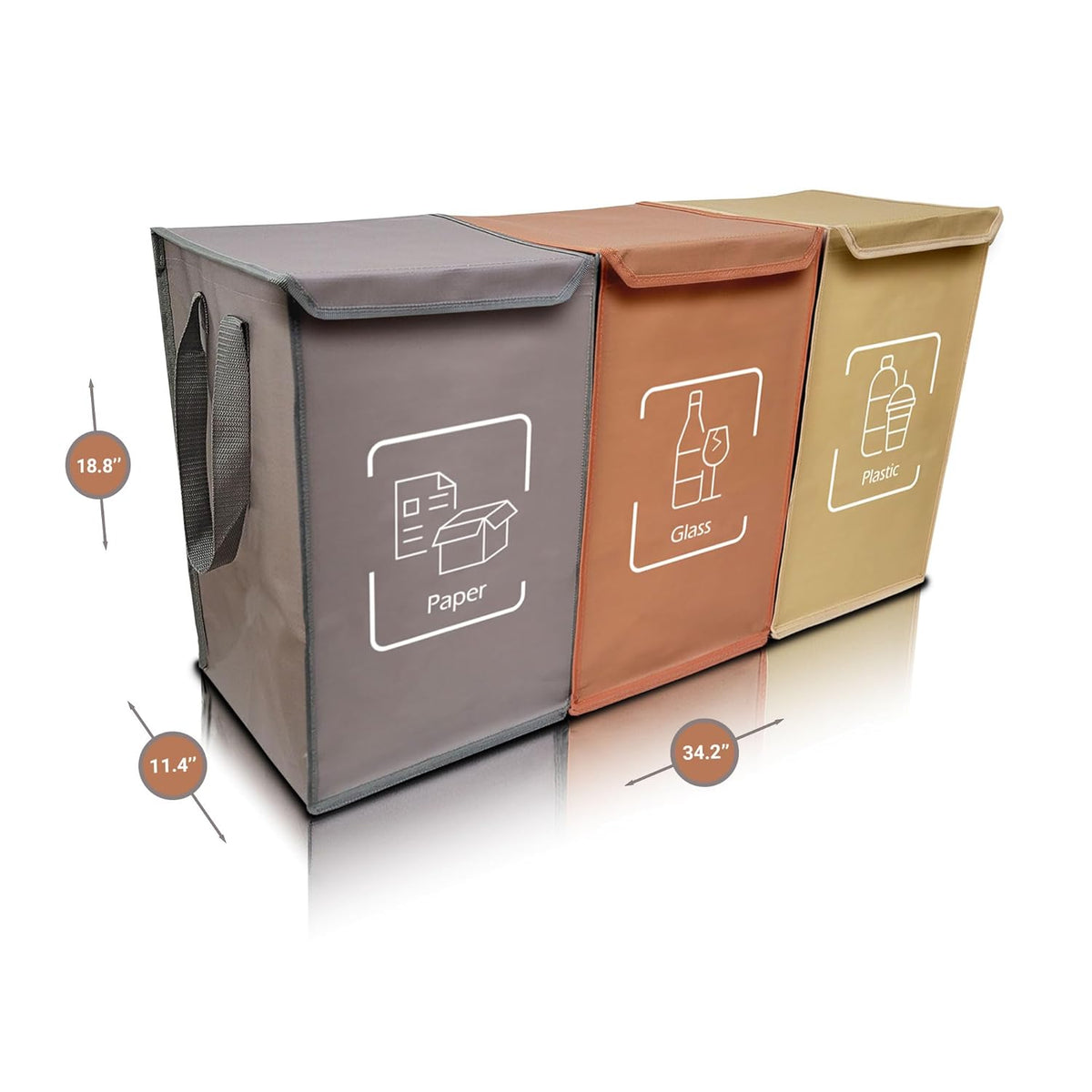 NYIKA - Recycling Organizer - Reusable Recycling Bags - Recycling Sorter - Trash Sorting Bins - 3 Compartment Recycle - Pack of 3 Bags with Lid