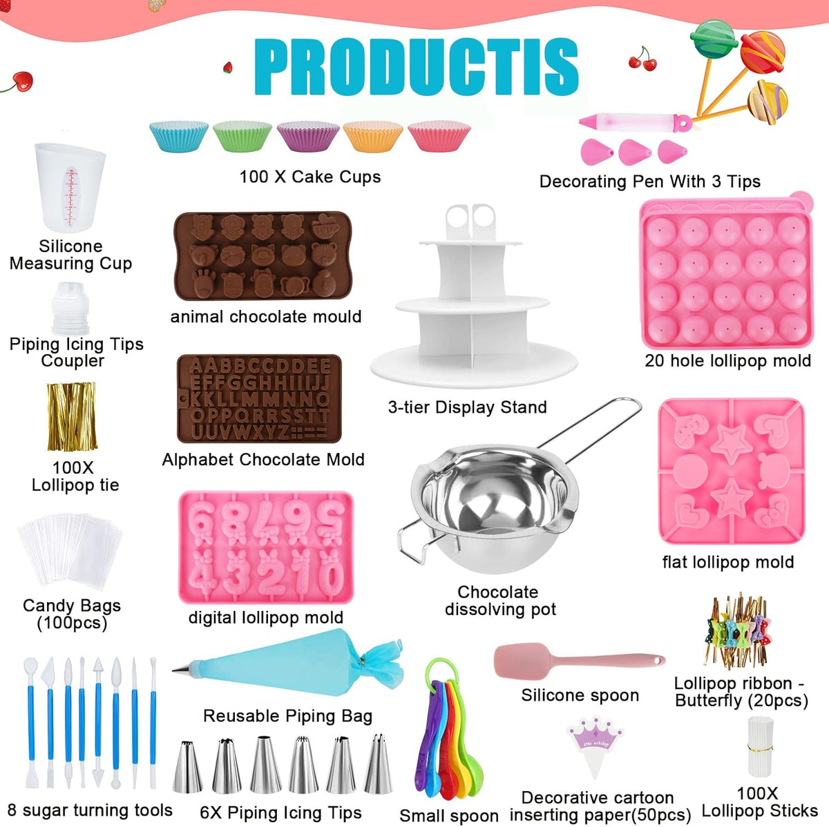 Cake Pop Maker Kit 618Pcs with 5 Silicone Mold Sets - 3 Tier Display Stand, Chocolate Candy Melting Pot,Piping Tips and Coupler, Measuring Cup
