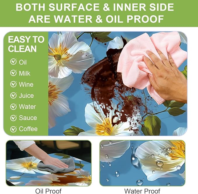 ANNA QUEEN 6FT White Flowers Spring Picnic Table Cover with Bench Covers Picnic Table Cover Set 3PCS 72"x30", Outdoor Bench and Tablecloth Furniture Protection