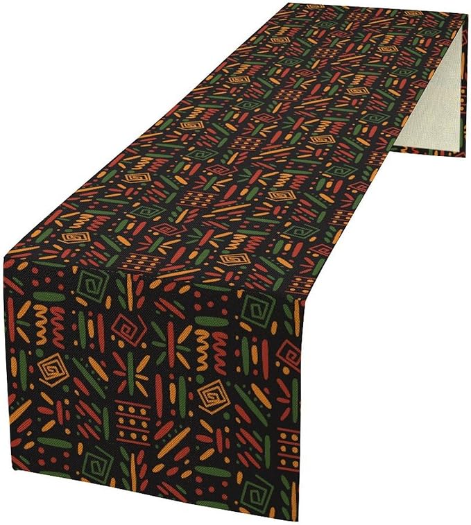 African Tribal Table Runner, Black Liberation Traditional Juneteenth Kitchen Dining Table Decoration for Home Party Holiday Dining Banquet 13x108in