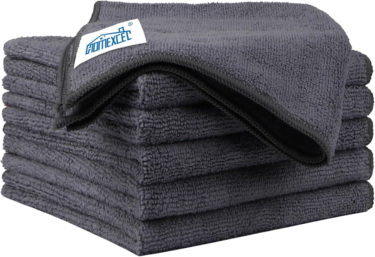 Homexcel Grey Microfiber Cleaning Cloth 6 Pack, 12.5 x 12.5 inch Microfiber Towels for Cars, Ultra Absorbent Car Washing Cloth