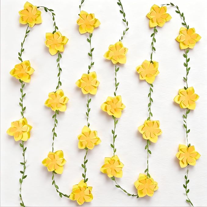 Wildflower Party Decorations 3D Narcissus Flower Garland (2PCS) Yellow Flower Garland Daffodil Decor for Wedding Graduations Easter Baby Shower Party Arch Garden Background