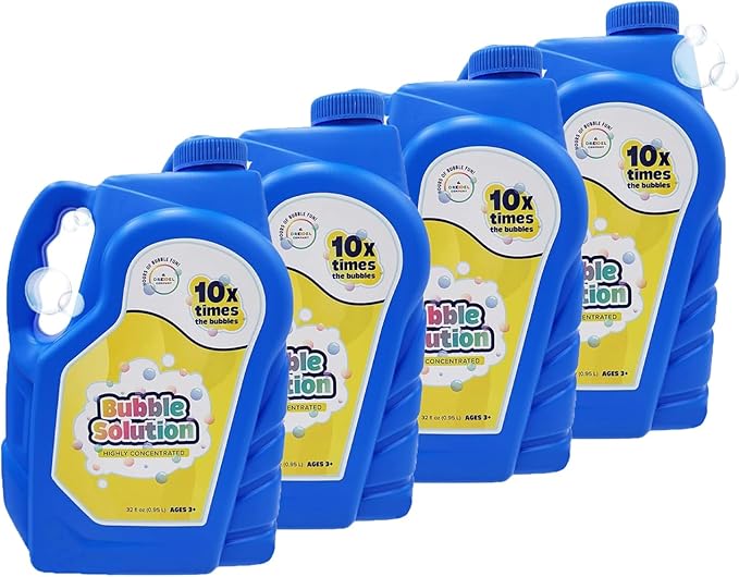 The Dreidel Company Ready Bubble Solution Refill for Toys, Up to 2.5 Gallon, Non-Toxic Large 32oz Ready Liquid for Bubble Machine, Guns, Wands, Lawn Mower Toy (6-Pack)
