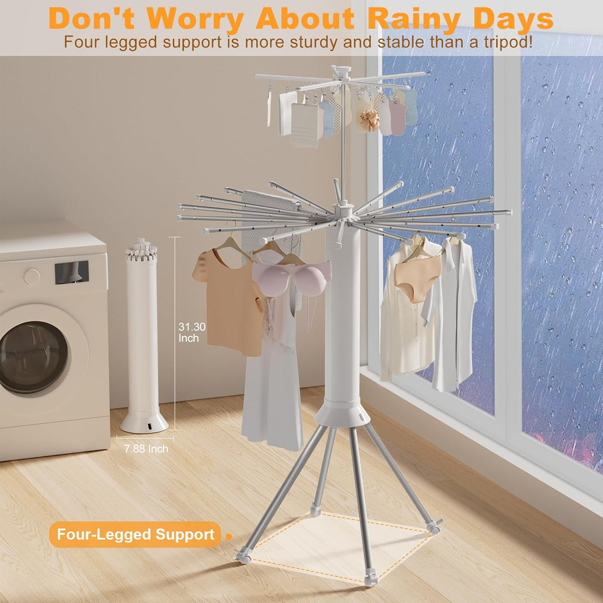 4-Legged Clothes Drying Rack Foldable, Double Dryer Rack with 20 Clips, Outdoor Laundry Drying Rack with 4 Pulleys, Collapsible Drying Rack Clothing