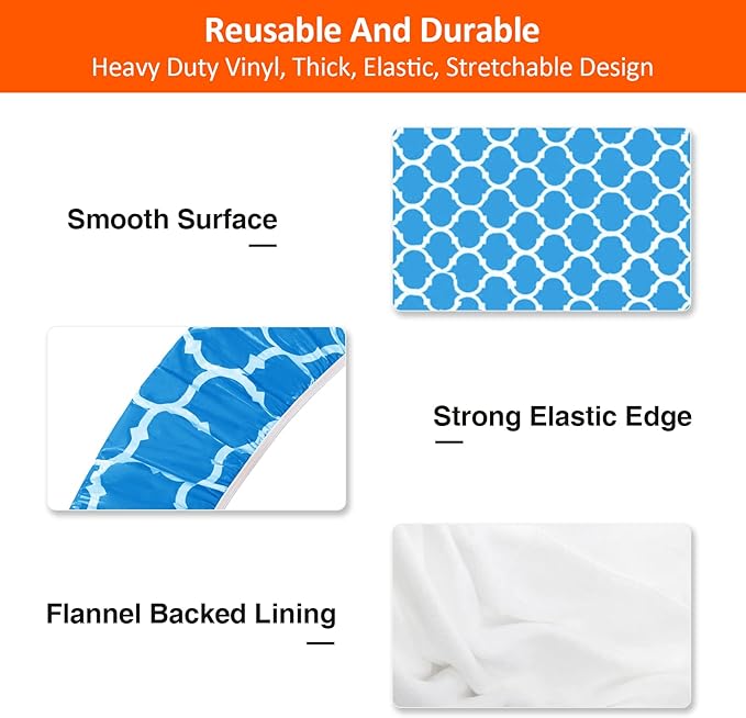 8ft Picnic Table and Bench Cover, Camping Essentials RV Gear, 96 in Waterproof Windproof Outdoor Elastic All Around Tablecloth, Fitted Rectangle Tables and Seats, Blue-White Moroccan