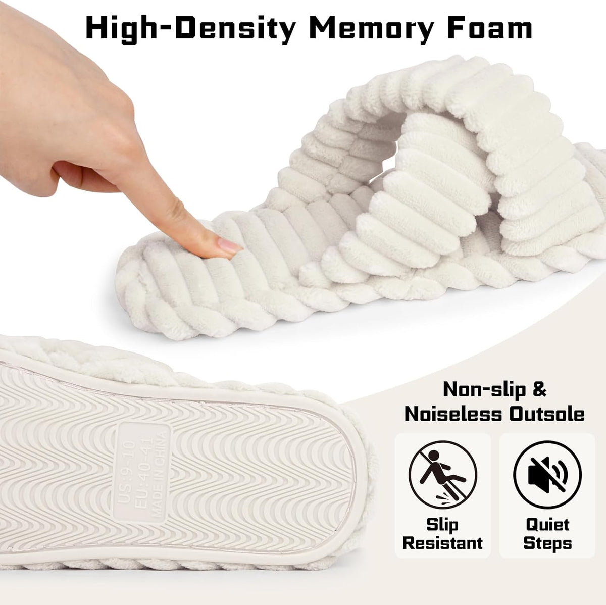 ZOORON Women's Cozy Slippers Crossbands & Durable Foam - Soft Plush Lined Non-Slip Indoor Outdoor Open Toe Shoes Trendy Gift