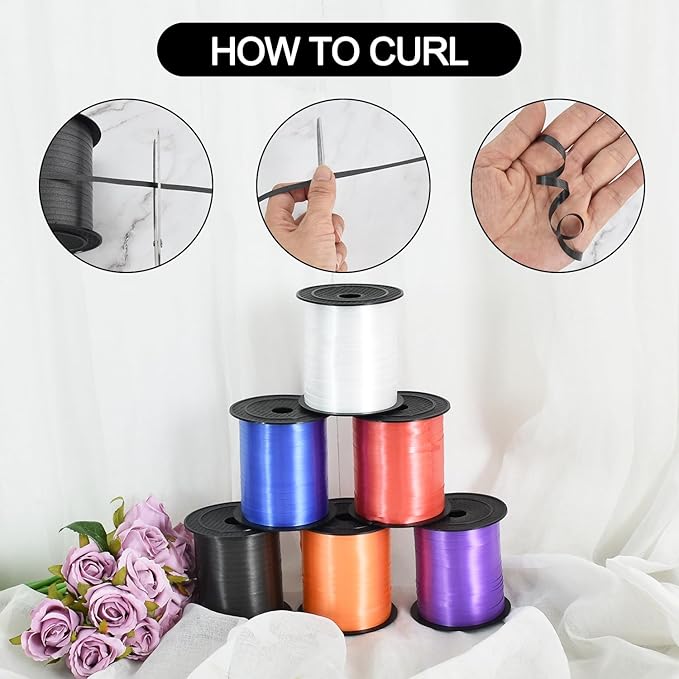 TONIFUL 500 Yards Curling Ribbon-Balloon Ribbon-Balloon String for Art&Craft Decor,Gift Wrapping,Ribbons and Bows for Halloween Christmas New Year Birthday Gifts Supplies (Black Orange)