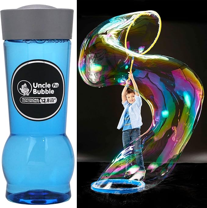 Uncle Bubble 12.8 Oz Concentrated Bubble Solution | Make 1 Gallon (1:9) Refill Solution for Kids Bubble Machine, Giant Wand and Gun Blower | Party Celebrations, Classroom Prizes, Toys (Silver Cap)