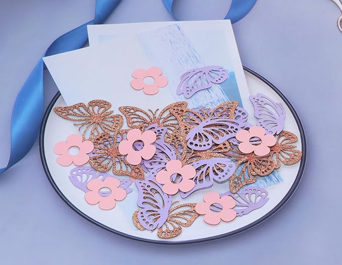 ONLYKXY 13g Butterfly Flower Table Confetti Decor Glitter Butterfly Decoration for Birthday Wedding Theme Thanks Giving Party Valentine's Mother's Day Scatter Bless Confetti (Glitter Rose Gold)